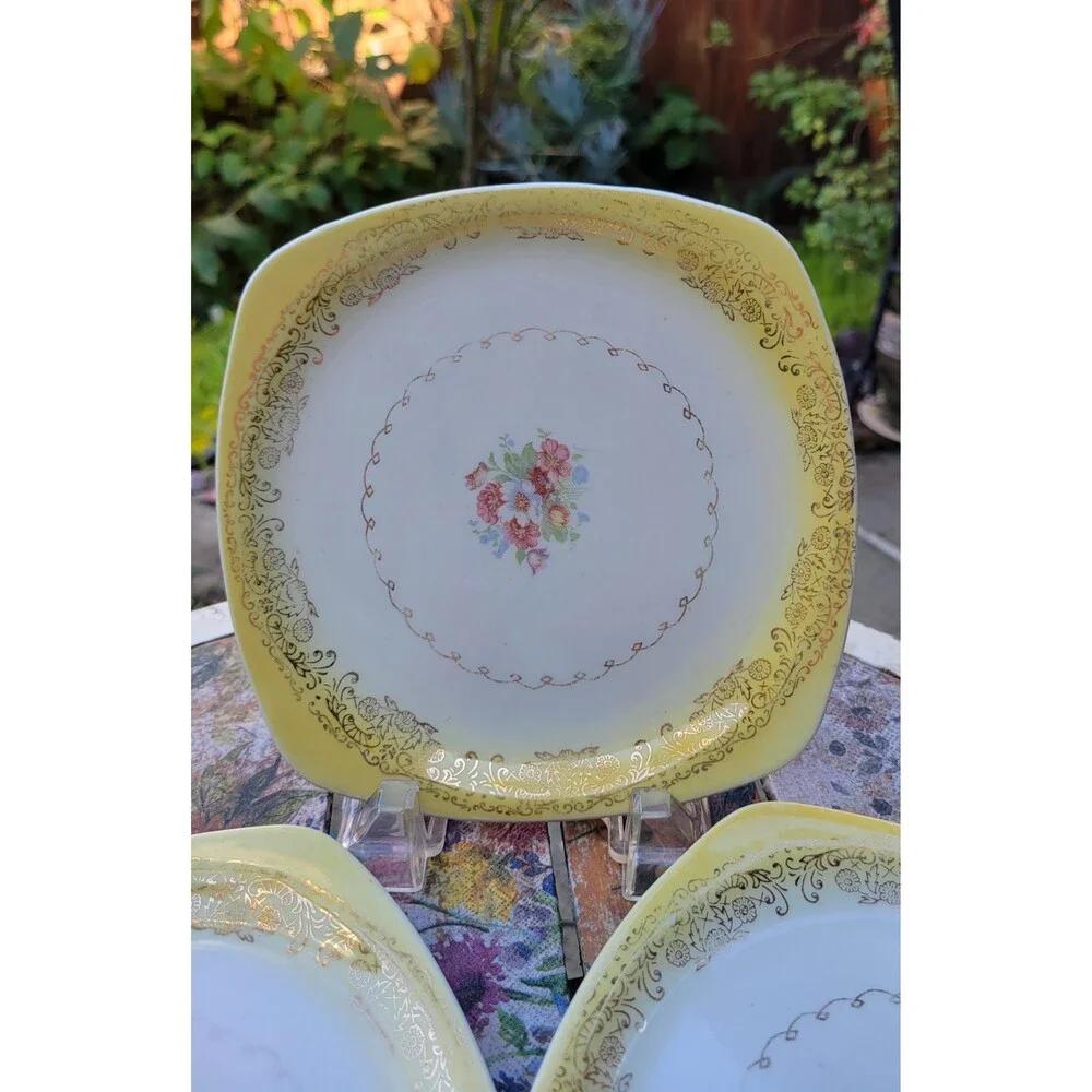 Paden City Pottery Yellow Square Plates - Mid-Century American China - Set of 3